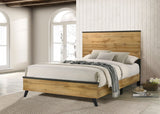 Kaywood Mid-Century Panel Bed & Bedroom Sets - Weathered Brown & Natural Pine with Black Pulls, Twin to Eastern King - lifestyle