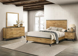 Kaywood Mid-Century Panel Bed & Bedroom Sets - Queen, 4pcs- Bed + Nightstand + Dresser + Mirror