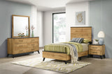 Kaywood Mid-Century Panel Bed & Bedroom Sets - Twin, 4pcs- Bed + Nightstand + Dresser + Mirror