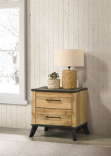 Kaywood Mid-Century Panel Bed & Bedroom Sets - Weathered Brown & Natural Pine with Black Pulls, Twin to Eastern King - lifestyle