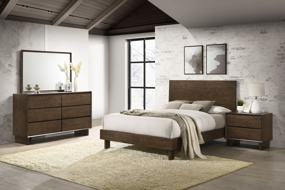 Glenwood Platform Panel Bed & Bedroom Sets - Eastern King - 4pcs- Platform Bed + Nightstand + Dresser + Mirror