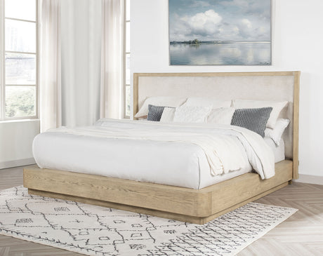 Kailani Upholstered Wingback Platform Bed & Bedroom Sets - Coastal Beige Oak with Cane Accents - lifestyle