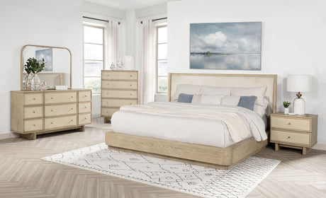 Kailani Upholstered Wingback Platform Bed & Bedroom Sets - 5pcs- Queen Wingback Bed + Nightstand + Dresser + Mirror + Chest