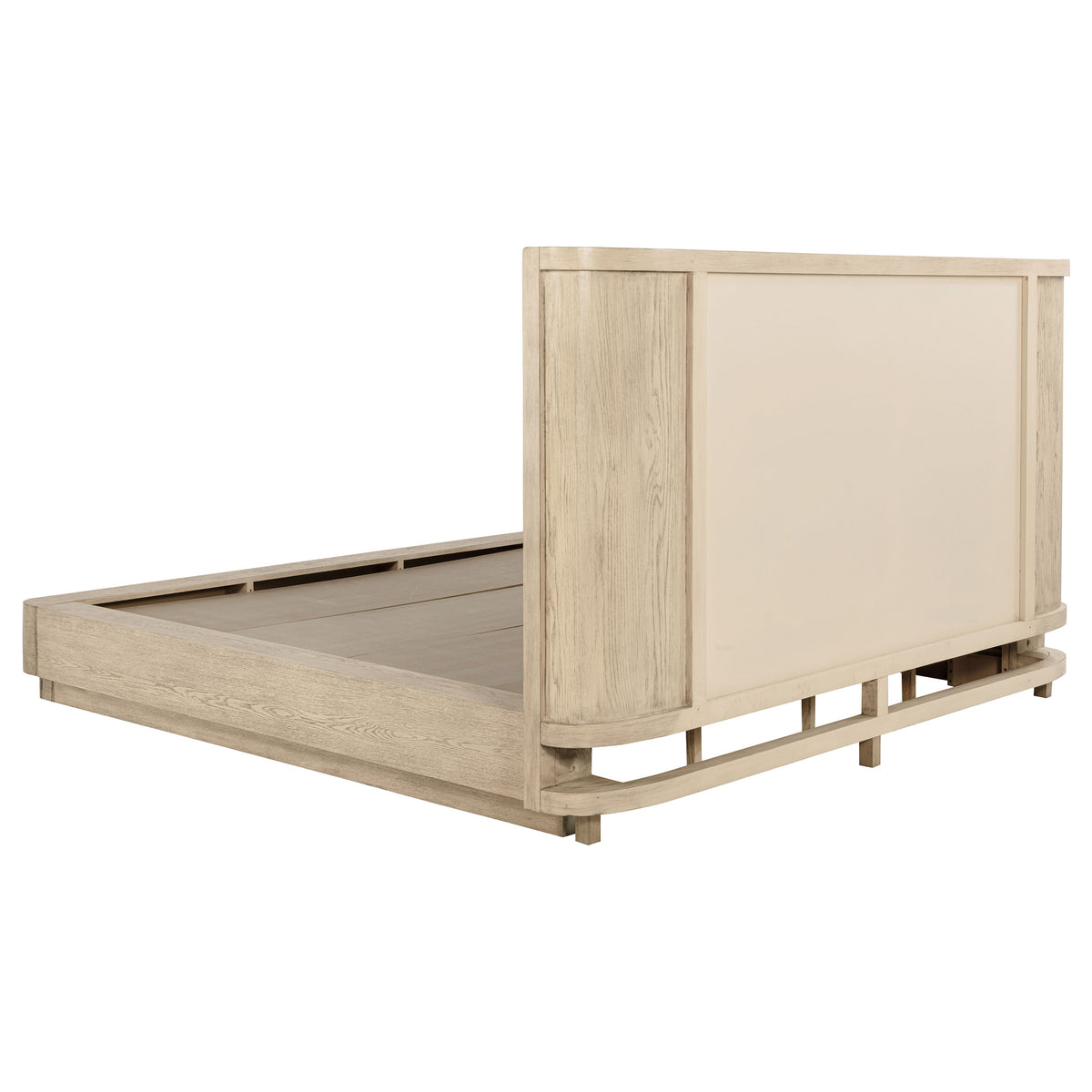 Kailani Upholstered Wingback Platform Bed & Bedroom Sets - Coastal Beige Oak with Cane Accents