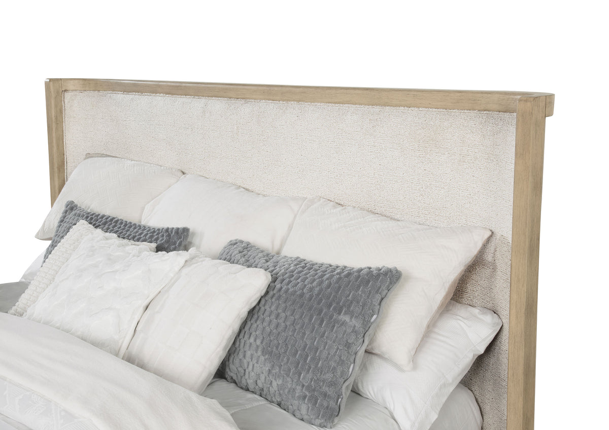 Kailani Upholstered Wingback Platform Bed & Bedroom Sets - Coastal Beige Oak with Cane Accents