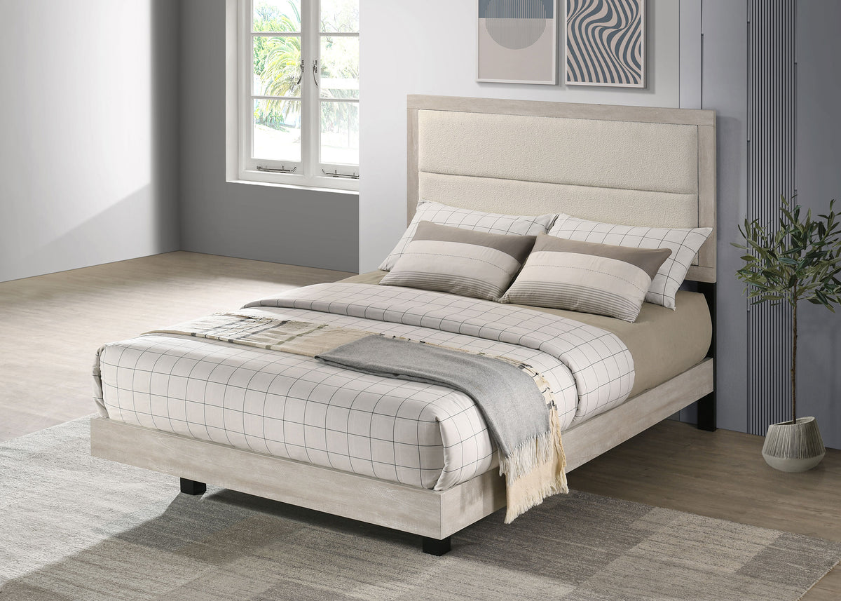 Trenton Floating Panel Bed & Bedroom Sets - Boucle Upholstered Headboard in Rustic Cream, Twin to Eastern King - lifestyle