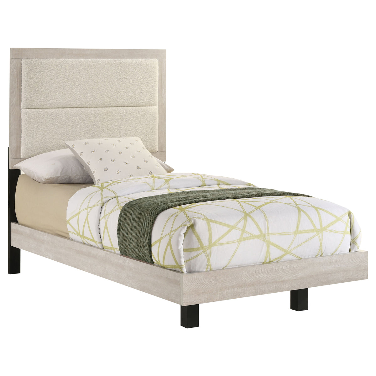 Trenton Floating Panel Bed & Bedroom Sets - Boucle Upholstered Headboard in Rustic Cream, Twin to Eastern King