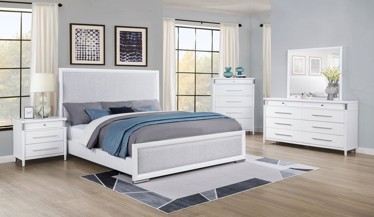 Gracemont Upholstered Panel Bed & Bedroom Collection - 5pcs- Eastern King Bed + Nightstand + Dresser + Mirror + Chest
