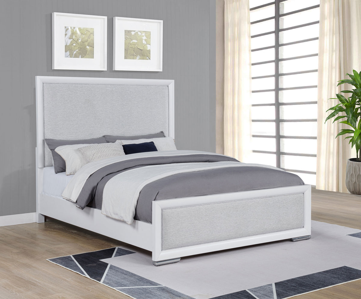 Gracemont Upholstered Panel Bed & Bedroom Collection - Light Grey Fabric, White Finish with Brushed Nickel – view 1