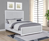 Gracemont Upholstered Panel Bed & Bedroom Collection - Light Grey Fabric, White Finish with Brushed Nickel – view 1