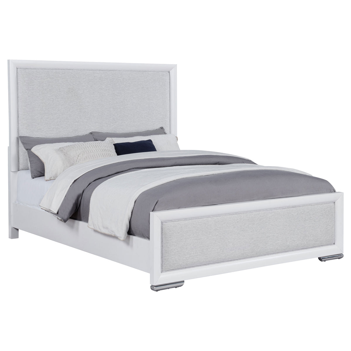 Gracemont Upholstered Panel Bed & Bedroom Collection - Light Grey Fabric, White Finish with Brushed Nickel – view 15