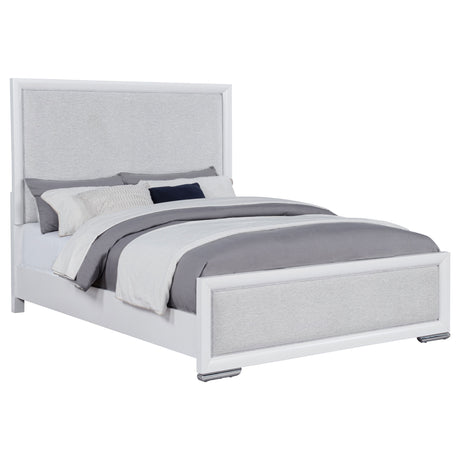 Gracemont Upholstered Panel Bed & Bedroom Collection - Light Grey Fabric, White Finish with Brushed Nickel – view 15