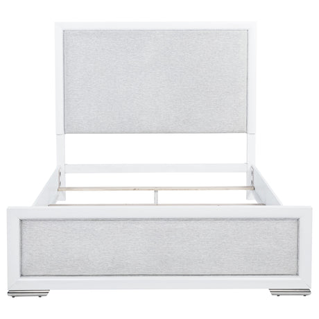 Gracemont Upholstered Panel Bed & Bedroom Collection - Light Grey Fabric, White Finish with Brushed Nickel – view 16