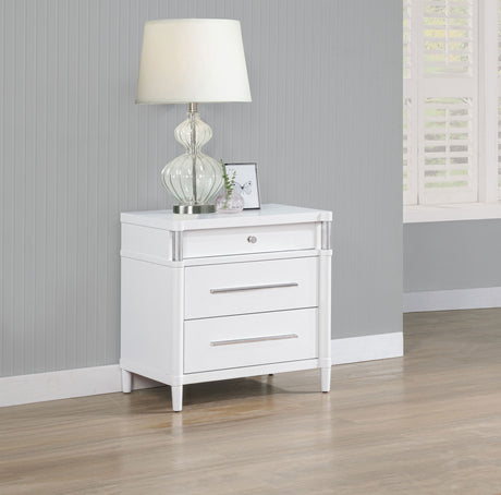 Gracemont Upholstered Panel Bed & Bedroom Collection - Light Grey Fabric, White Finish with Brushed Nickel - lifestyle