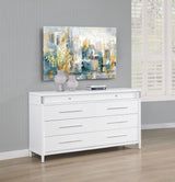 Gracemont Upholstered Panel Bed & Bedroom Collection - Light Grey Fabric, White Finish with Brushed Nickel - lifestyle