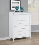 Gracemont Upholstered Panel Bed & Bedroom Collection - Light Grey Fabric, White Finish with Brushed Nickel - lifestyle