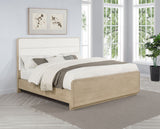 Ladera Panel Bed & Bedroom Sets - Light Elm with Cream Boucle Headboard & Rounded Corners - lifestyle