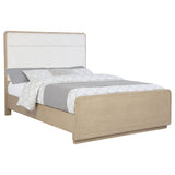 Ladera Panel Bed & Bedroom Sets - Light Elm with Cream Boucle Headboard & Rounded Corners