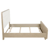 Ladera Panel Bed & Bedroom Sets - Light Elm with Cream Boucle Headboard & Rounded Corners