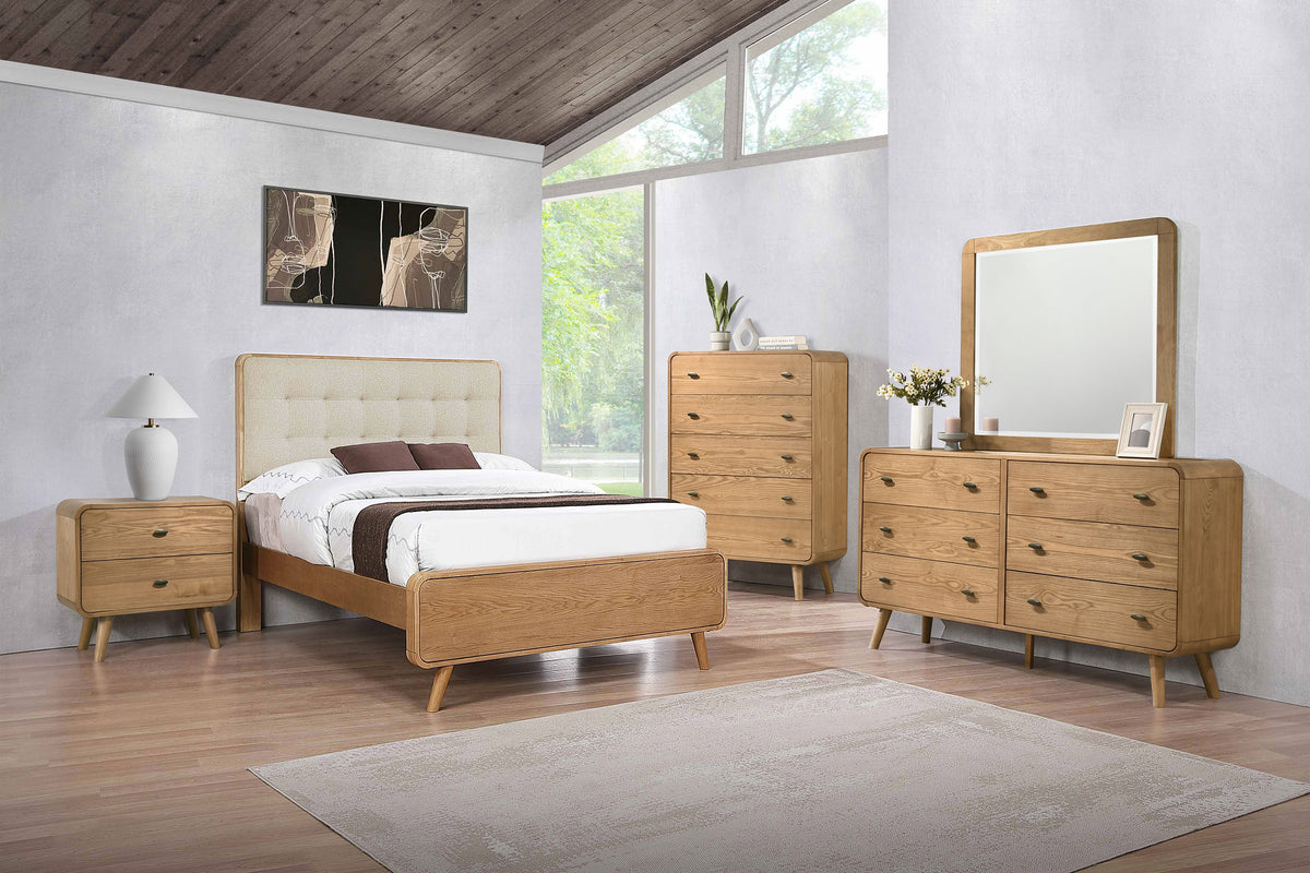 Robyn Mid-Century Platform Bed & Bedroom Sets - 5pcs- Full Platform Bed + Nightstand + Dresser + Mirror + Chest