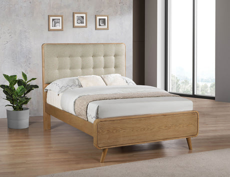 Robyn Mid-Century Platform Bed & Bedroom Sets - Tufted Beige Headboard in Light Ash, Twin to California King - lifestyle