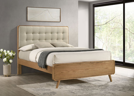 Robyn Mid-Century Platform Bed & Bedroom Sets - Tufted Beige Headboard in Light Ash, Twin to California King - lifestyle