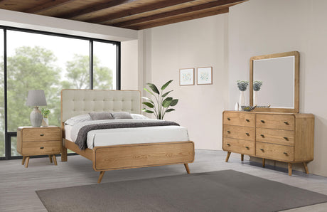 Robyn Mid-Century Platform Bed & Bedroom Sets - 4pcs- Queen Platform Bed + Nightstand + Dresser + Mirror