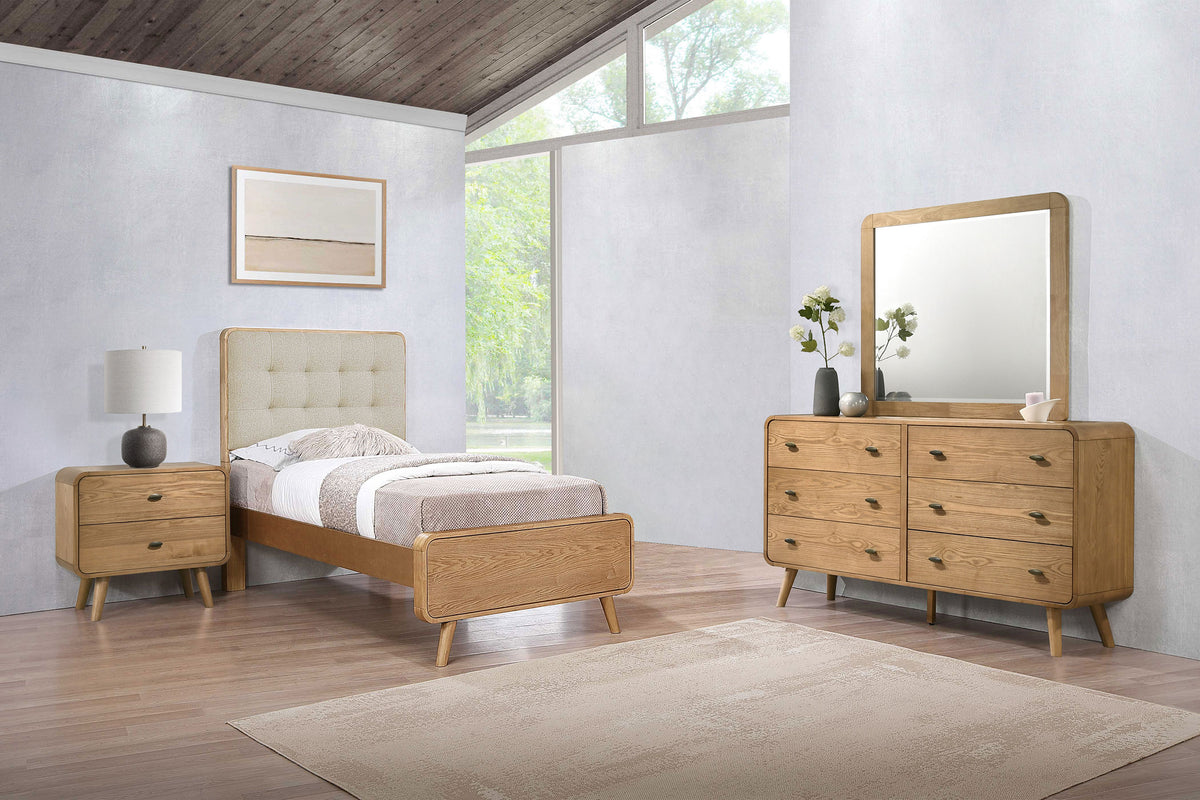 Robyn Mid-Century Platform Bed & Bedroom Sets - 4pcs- Twin Platform Bed + Nightstand + Dresser + Mirror