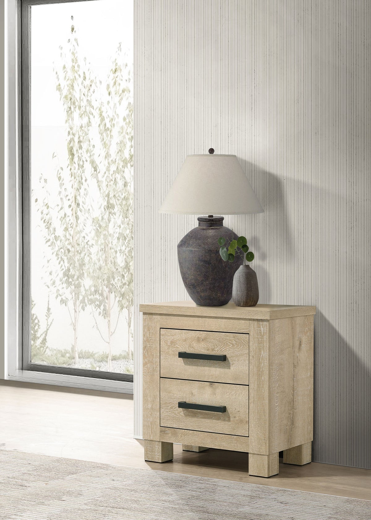 Oakglen Planked Panel Bed & Bedroom Sets - Rustic Weathered Oak with Dark Bronze Handles, Queen to California King - lifestyle