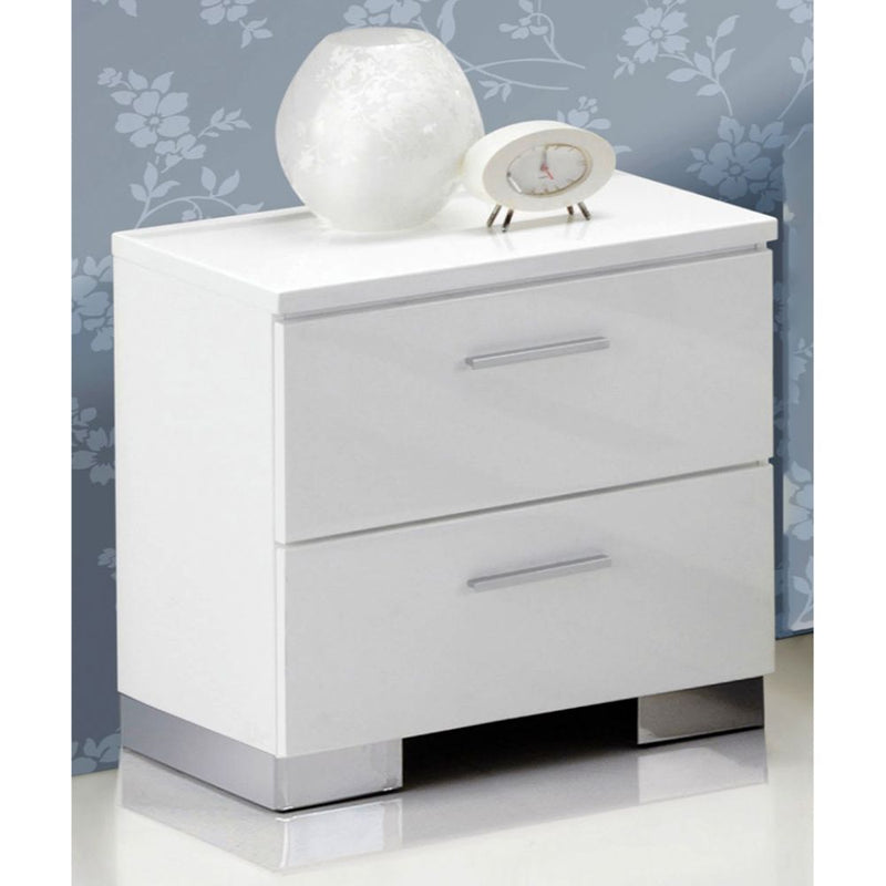 Lorimar Nightstand & Dresser - High Gloss White with Chrome Legs