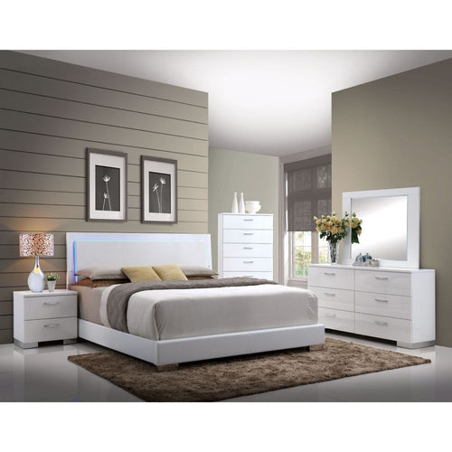 Lorimar LED Panel Bed - Padded Faux Leather & White High Gloss Headboard