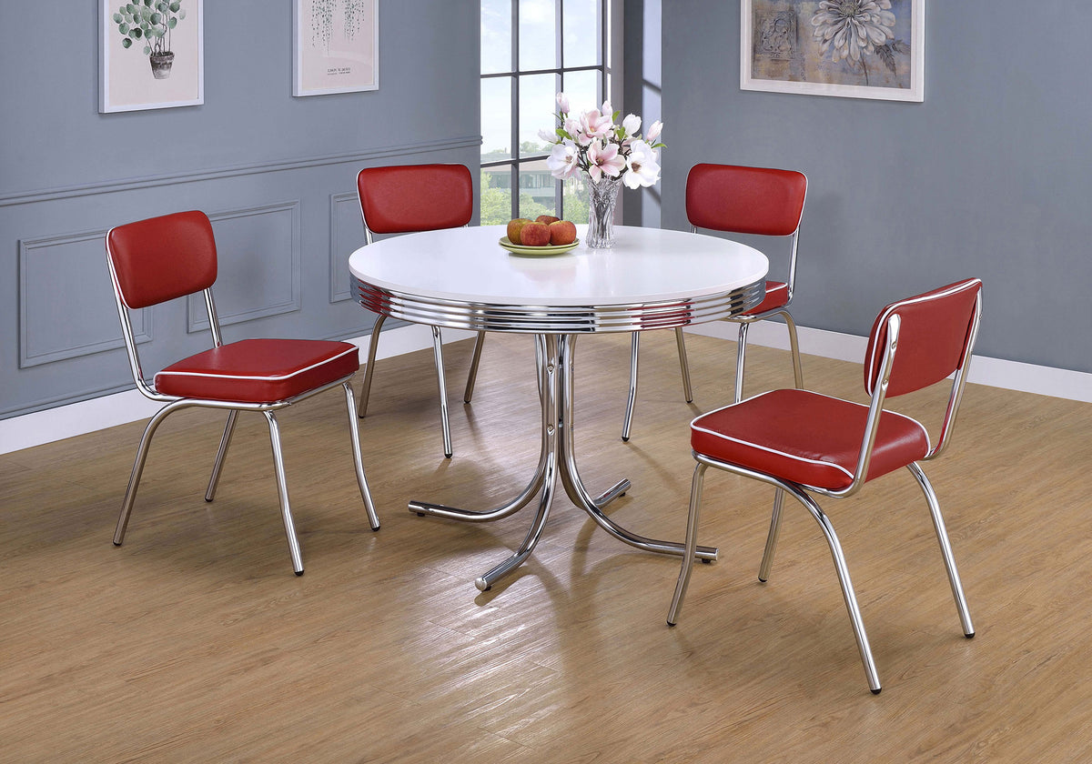 Retro 42" Round Diner Dining Table & 5-Piece Sets - 5pcs- Table + 4 Red Chairs