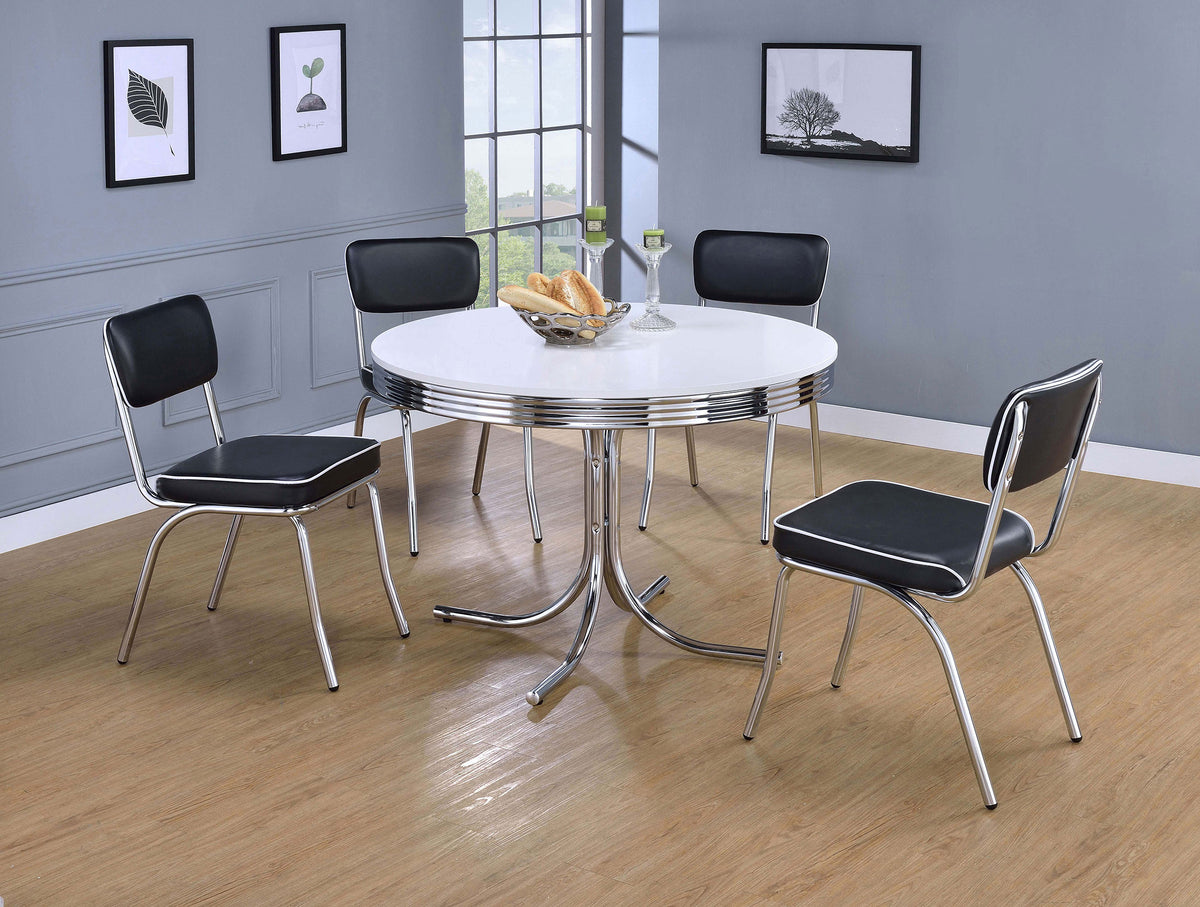 Retro 42" Round Diner Dining Table & 5-Piece Sets - 5pcs- Table + 4 Black Chairs