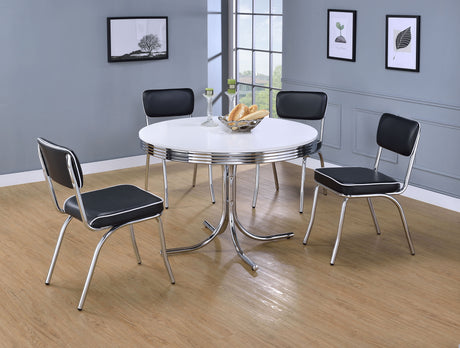 Retro 42" Round Diner Dining Table & 5-Piece Sets - White & Chrome with Black or Red Chairs – view 8