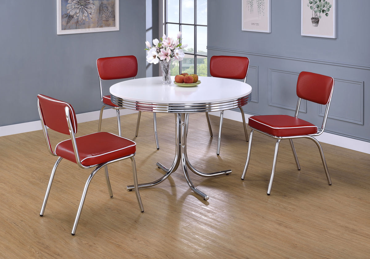Retro 42" Round Diner Dining Table & 5-Piece Sets - White & Chrome with Black or Red Chairs – view 9