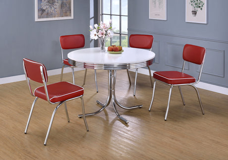 Retro 42" Round Diner Dining Table & 5-Piece Sets - White & Chrome with Black or Red Chairs – view 9
