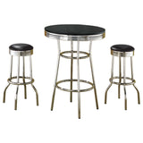 Retro 30" Round Pub Table & 3-Piece Bar Set - 1950s Black & Chrome with Swivel Stools – view 7