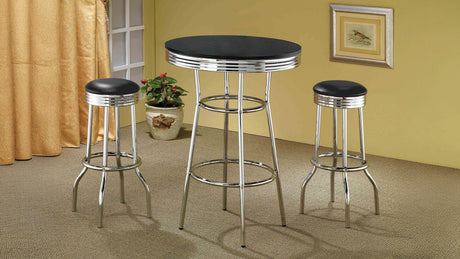 Retro 30" Round Pub Table & 3-Piece Bar Set - 3pcs- Pub Table + 2 Swivel Stools