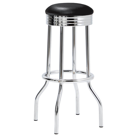Retro 30" Round Pub Table & 3-Piece Bar Set - 1950s Black & Chrome with Swivel Stools – view 9
