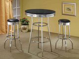 Retro 30" Round Pub Table & 3-Piece Bar Set - 1950s Black & Chrome with Swivel Stools – view 6