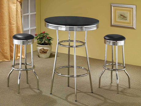 Retro 30" Round Pub Table & 3-Piece Bar Set - 1950s Black & Chrome with Swivel Stools – view 6