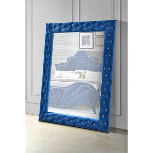 Dante Accent Floor Mirror - Crystal-Like Button Tufted Velvet Frame in Blue or Gray