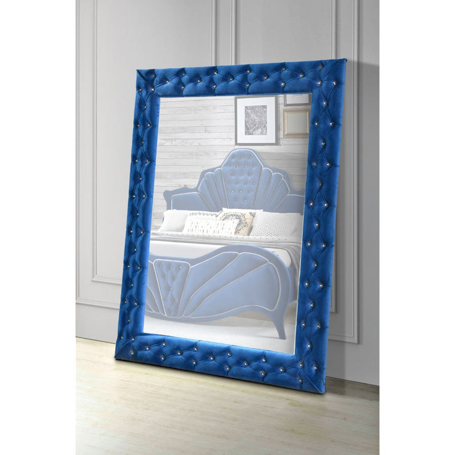 Dante Accent Floor Mirror - Crystal-Like Button Tufted Velvet Frame in Blue or Gray