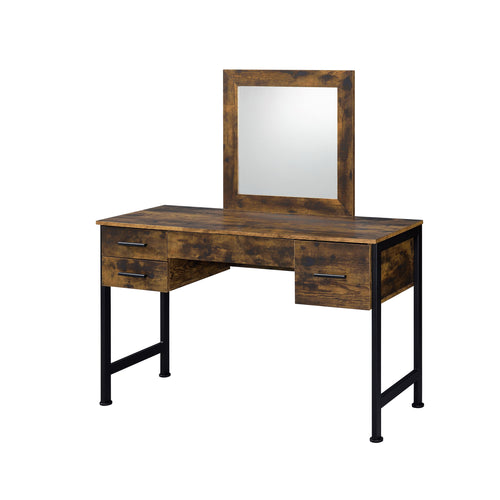Juvanth Vanity Desk & Mirror - 4 Drawers & Metal Frame in Rustic Oak with Black