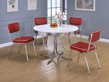 Retro Diner Style Dining Side Chairs (Set of 2) - Red Leatherette with Chrome Frame – view 14