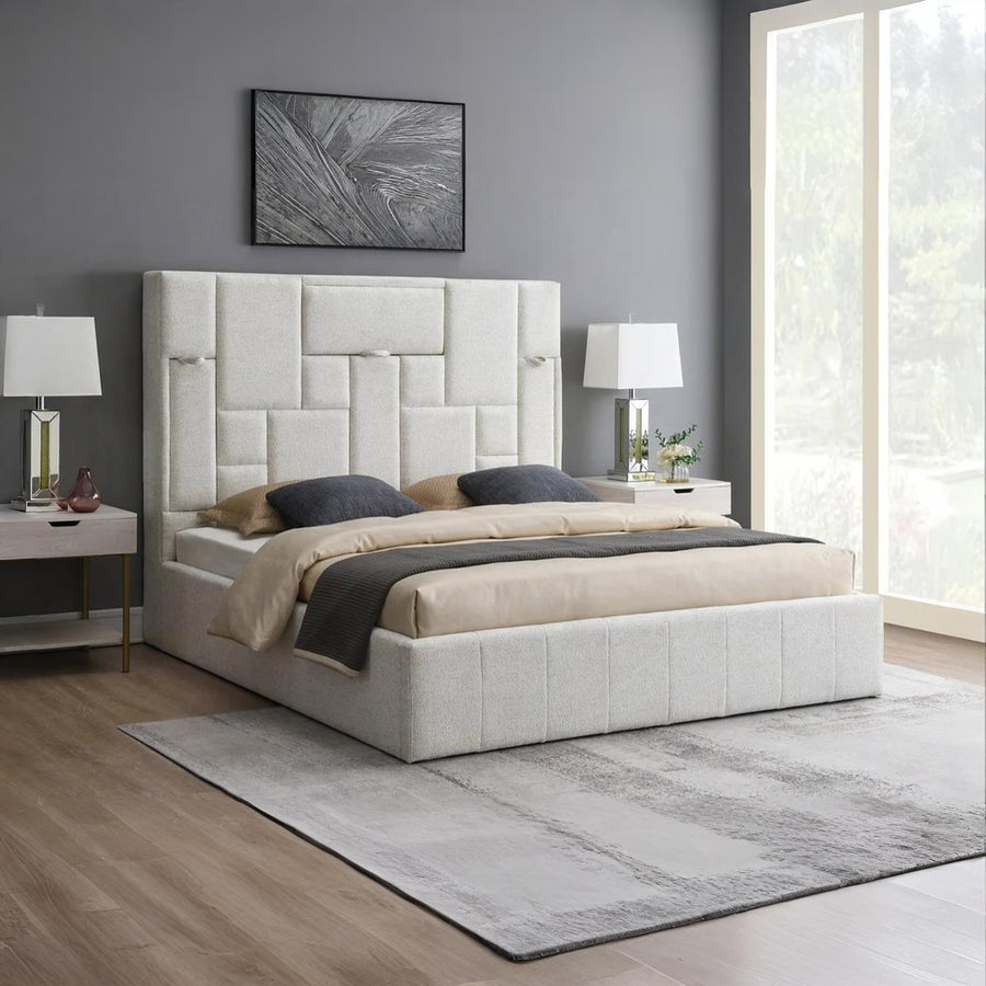 Malak Queen & King Fabric Bed with LED Headboard & Cupholders