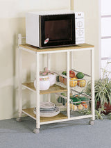 Kelvin 2-Shelf Mobile Kitchen Cart - Natural Brown Top, White Metal Frame & Wire Baskets – view 1