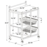 Kelvin 2-Shelf Mobile Kitchen Cart - Natural Brown Top, White Metal Frame & Wire Baskets – view 4
