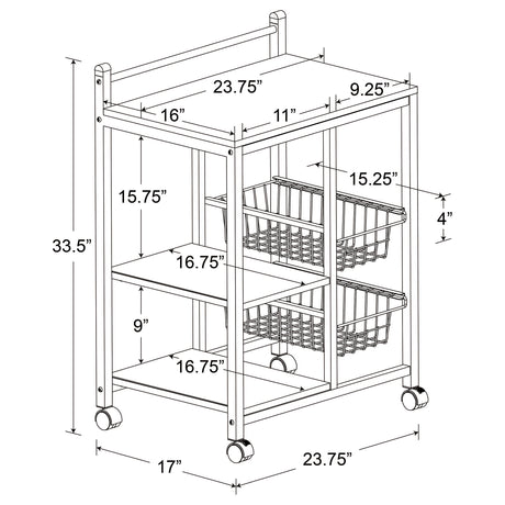 Kelvin 2-Shelf Mobile Kitchen Cart - Natural Brown Top, White Metal Frame & Wire Baskets – view 4