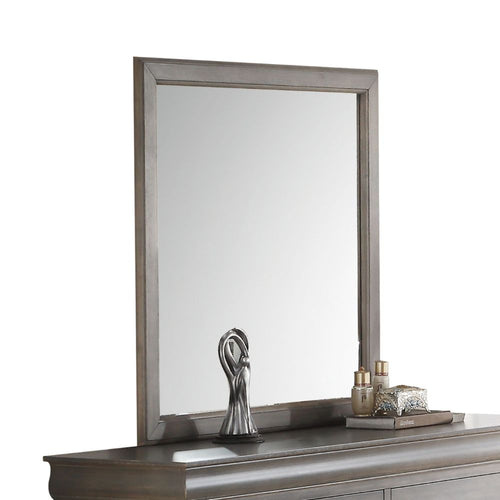 Louis Philippe III Mirror - Rectangular Wood Frame in Antique Gray